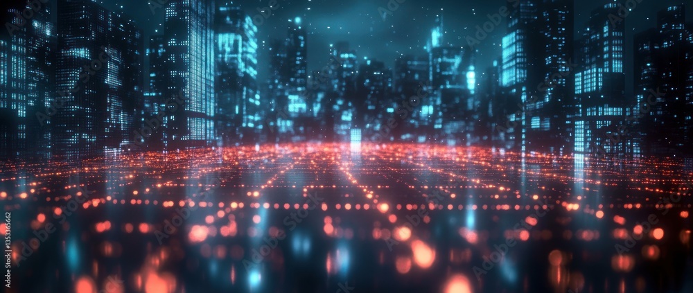 Futuristic Cyberpunk Cityscape with Neon Reflections and High-Tech Architecture Futuristic Cyberpunk Cityscape with Neon Reflections and High-Tech Architecture