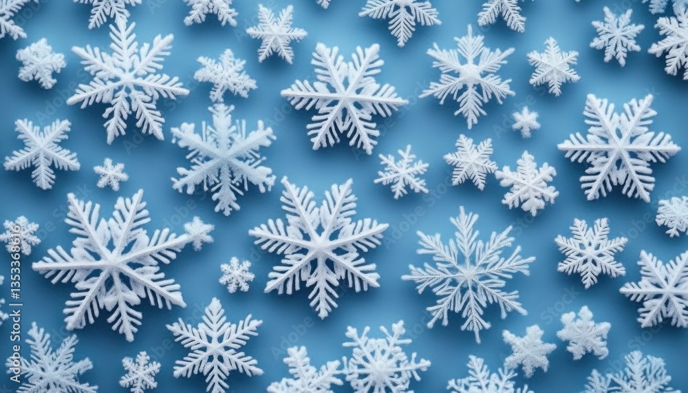 Symmetrical Snowflakes on Blue Background Winter Design Art Symmetrical Snowflakes on Blue Background Winter Design Art