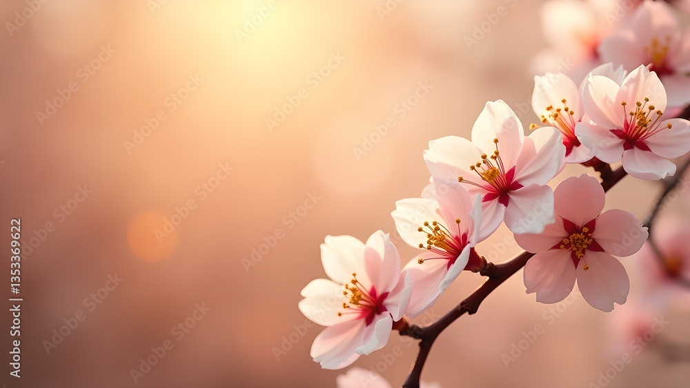 Fototapeta premium Delicate Blossom Sprig Against a Warm Sunset Glow
