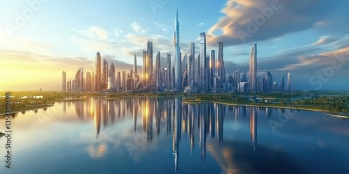 A futuristic cityscape built on a distant, habitable exoplanet