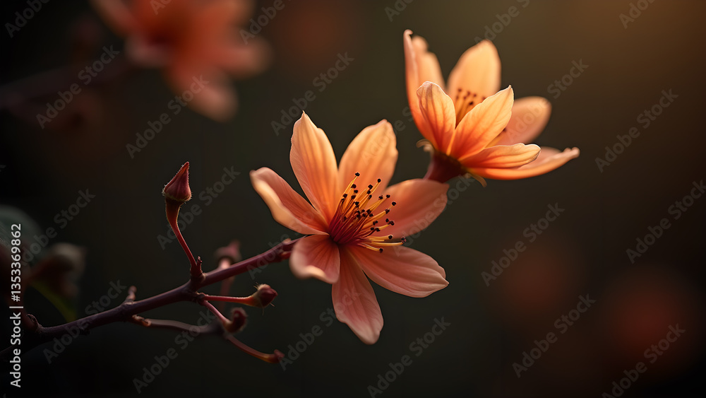 Fototapeta premium Gentle Peach Bloom: A Serene Floral Portraiture