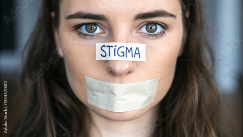 Mental Health Stigma Awareness. A woman with a 