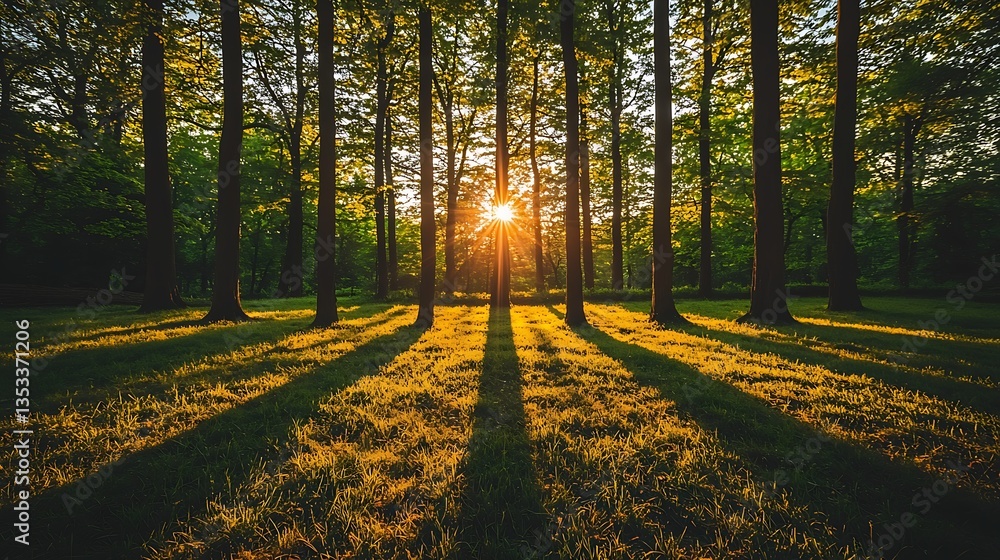 Obraz premium Sunset Forest Landscape Golden Light Shadows Nature Photography