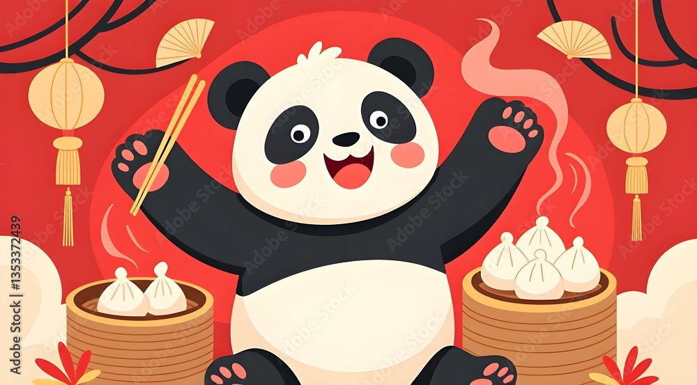 Fototapeta premium Cute panda celebrates the new year