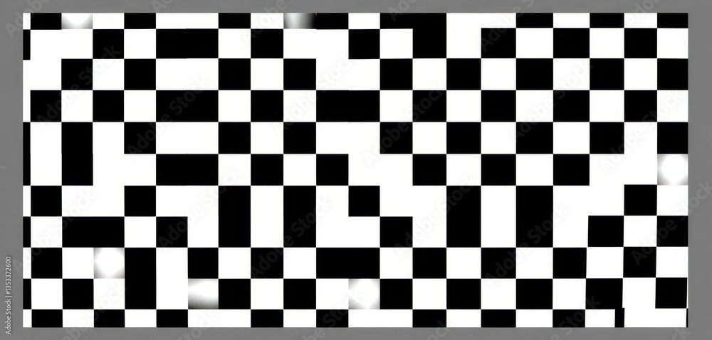 Fototapeta premium Abstract black and white checkered background with grey border, sharp, pixel