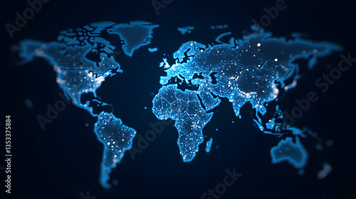 Futuristic Digital World Map – Global Network and Technology Concept