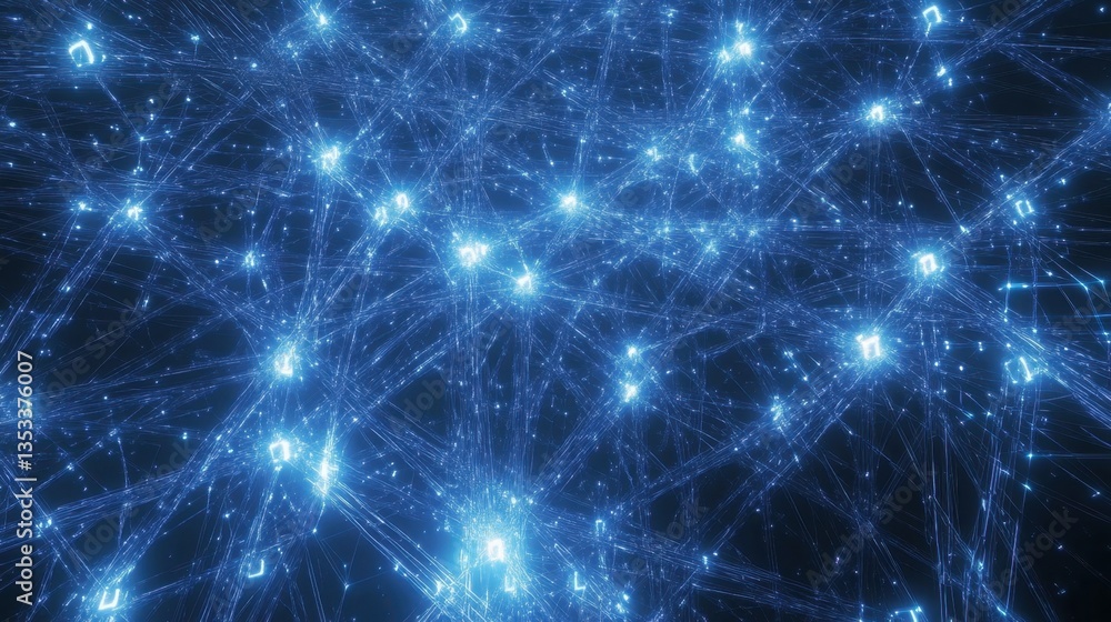 Futuristic digital grid of interconnected internet technologies, glowing blue and white nodes resembling an abstract cobweb. Futuristic digital grid of interconnected internet technologies, glowing blue and white nodes resembling an abstract cobweb.