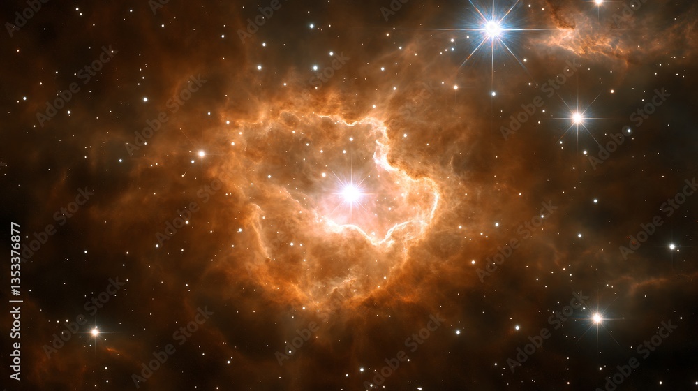 A vibrant nebula showcasing bright stars and cosmic clouds in space A vibrant nebula showcasing bright stars and cosmic clouds in space