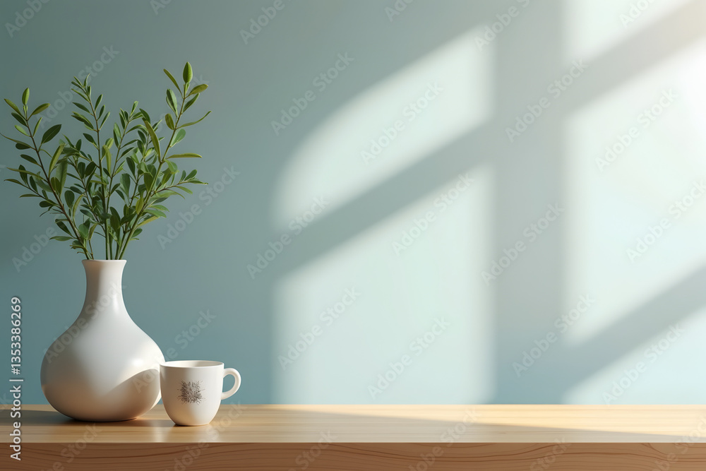 Minimal cozy counter mockup design for product presentation background. Kitchen interior blue color Minimal cozy counter mockup design for product presentation background. Kitchen interior blue color