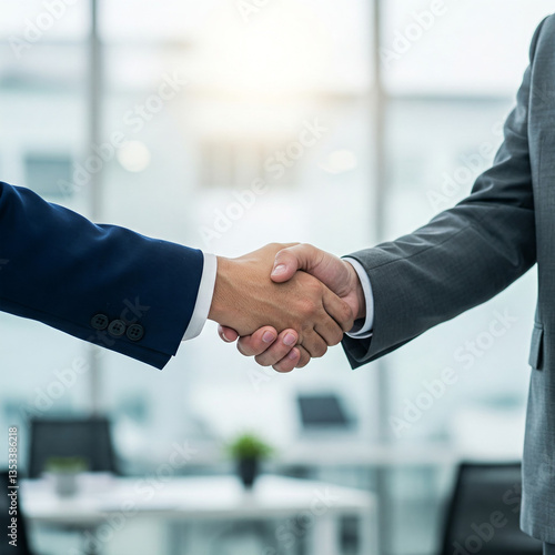 business people shaking hands in office. Business handshake for teamwork of business merger and acquisition, successful negotiate, hand shake, two businessman shake hand with partner.