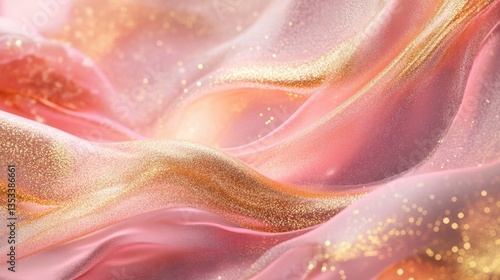 Luxurious golden and pink particles swirling together in a delicate, dreamy underwater ambiance.