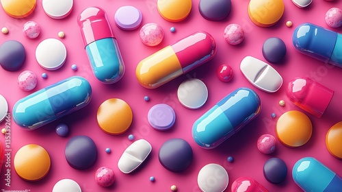 Vibrant Colorful Pills Capsules Medication for Health Wellness Treatment