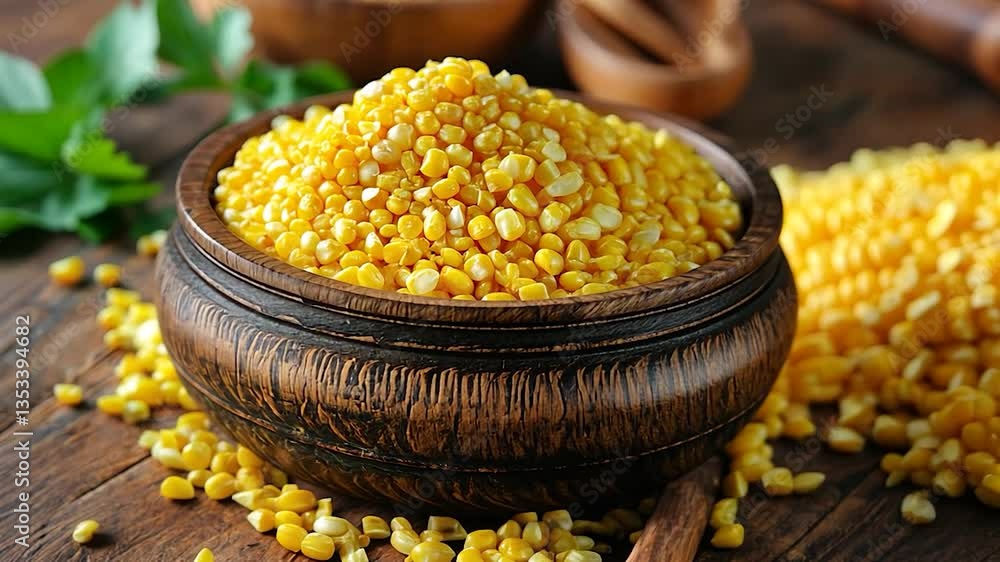 Golden Corn Kernels in Rustic Bowl: A Culinary Delight Golden Corn Kernels in Rustic Bowl: A Culinary Delight