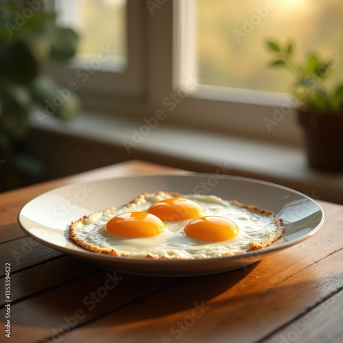 Wallpaper Mural Warm Breakfast Scene with Sunny-side-Up Eggs and Morning Light. Generative AI Torontodigital.ca