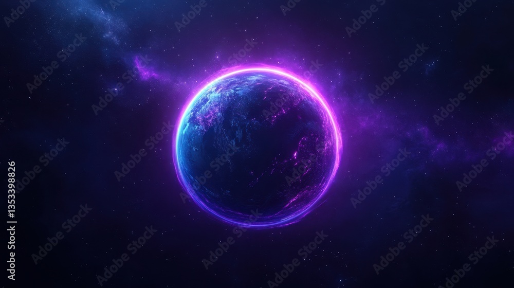 Fototapeta premium A surreal planet Earth with swirling neon rainbow colors in deep space.