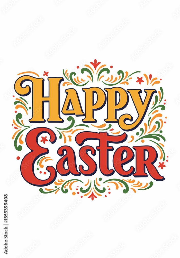 Elegant Happy Easter Typography with Festive Swirls and Flourishes Elegant Happy Easter Typography with Festive Swirls and Flourishes