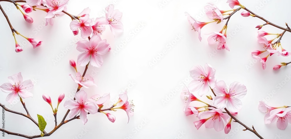 Fototapeta premium Delicate pink blossom frame, isolated on white , summer, pink flowers