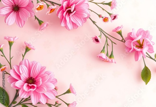 Delicate pink floral frames adorn a soft background, delicate, card