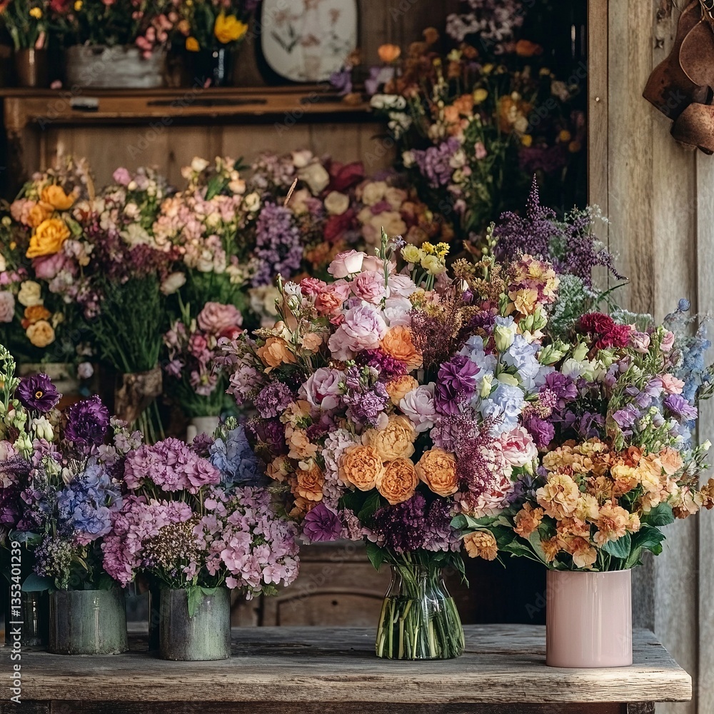 Obraz premium florist shop flyer featuring stunning bouquets and creative floral arrangements