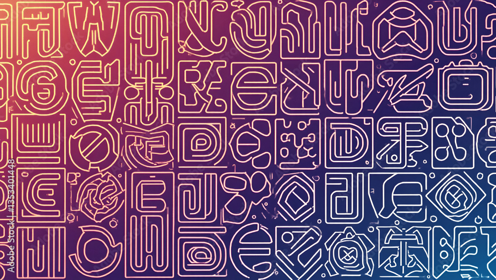 Fototapeta premium Neon Themed Tile Patterns: Bold Outlines & Abstract Shapes for Nightlife