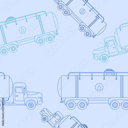 Editable Outline Style Side View Water Trucks Vector Illustration as Seamless Pattern for Creating Background of Water Day or Environmental and Transportation Related Design