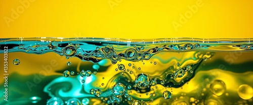 Immiscible liquids, separate layers of oil and water, educational, visual