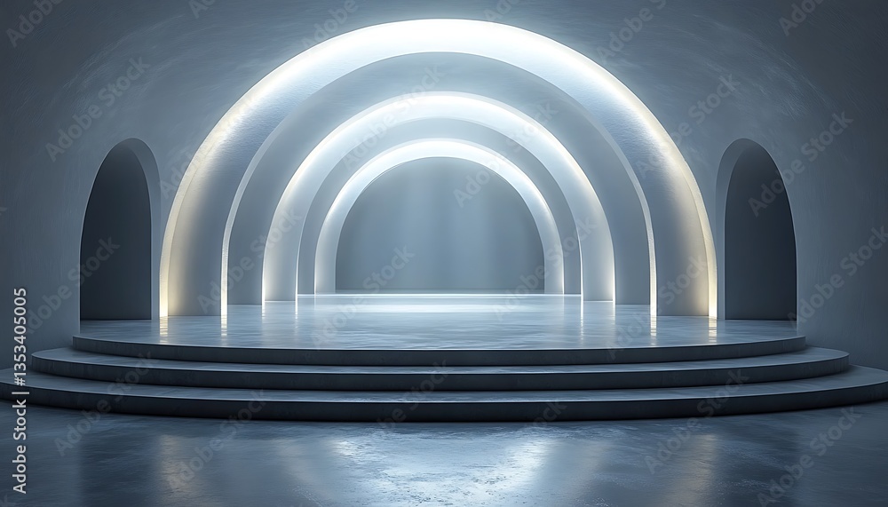 Fototapeta premium An abstract and futuristic architectural space with arches and illumination
