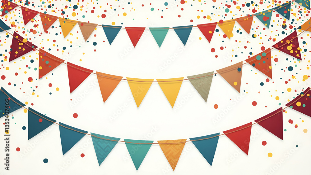 Fototapeta premium Hanging Party Flags Illustration showcasing festive decorations and celebration themes in colorful designs concept as Illustration of hanging party flags showcasing festive decorations and celebration