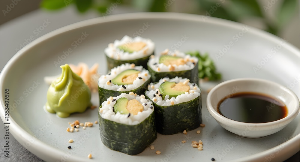 Avocado Sushi Rolls on Plate Avocado Sushi Rolls on Plate