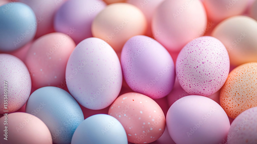 A close-up of pastel-colored Easter eggs, perfect for Easter-themed promotions, event invitations, or festive decor. Ideal for spring celebrations. A close-up of pastel-colored Easter eggs, perfect for Easter-themed promotions, event invitations, or festive decor. Ideal for spring celebrations.