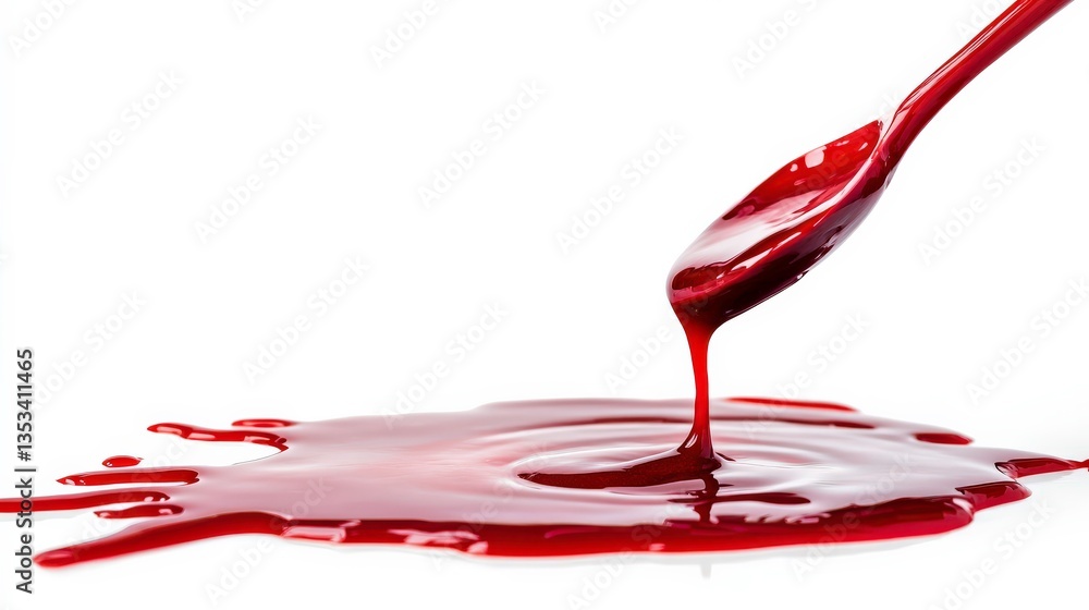 Red Stain on White Background with Spoon Red Stain on White Background with Spoon