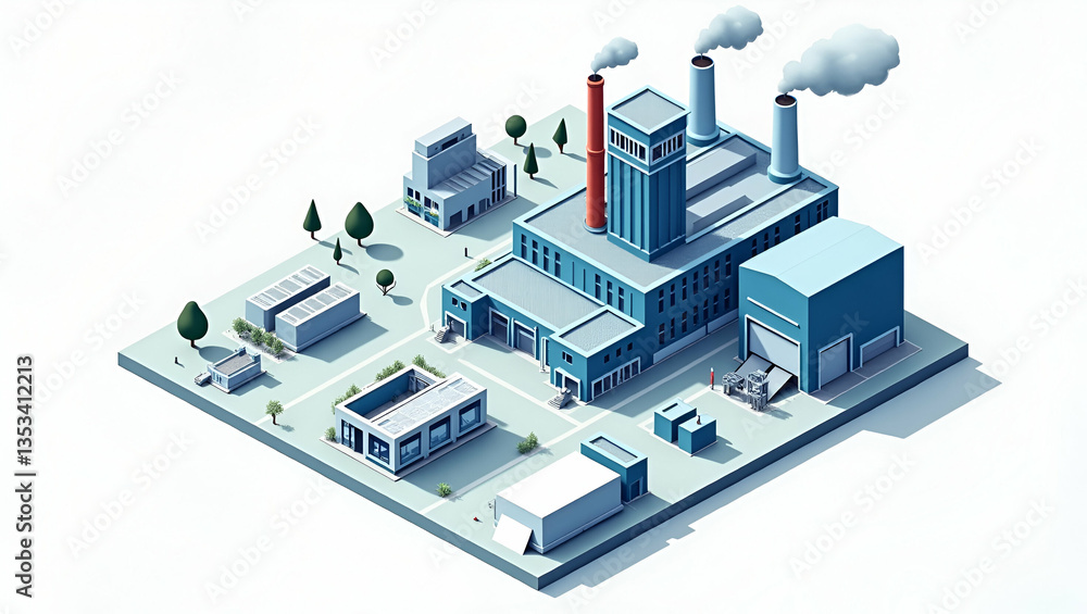 Isometric Illustration of a Paper Mill: Factory Buildings and Machinery Showcasing Industrial Manufacturing Processes with Empty Space for Customization in Photo Stock Concept Isometric Illustration of a Paper Mill: Factory Buildings and Machinery Showcasing Industrial Manufacturing Processes with Empty Space for Customization in Photo Stock Concept