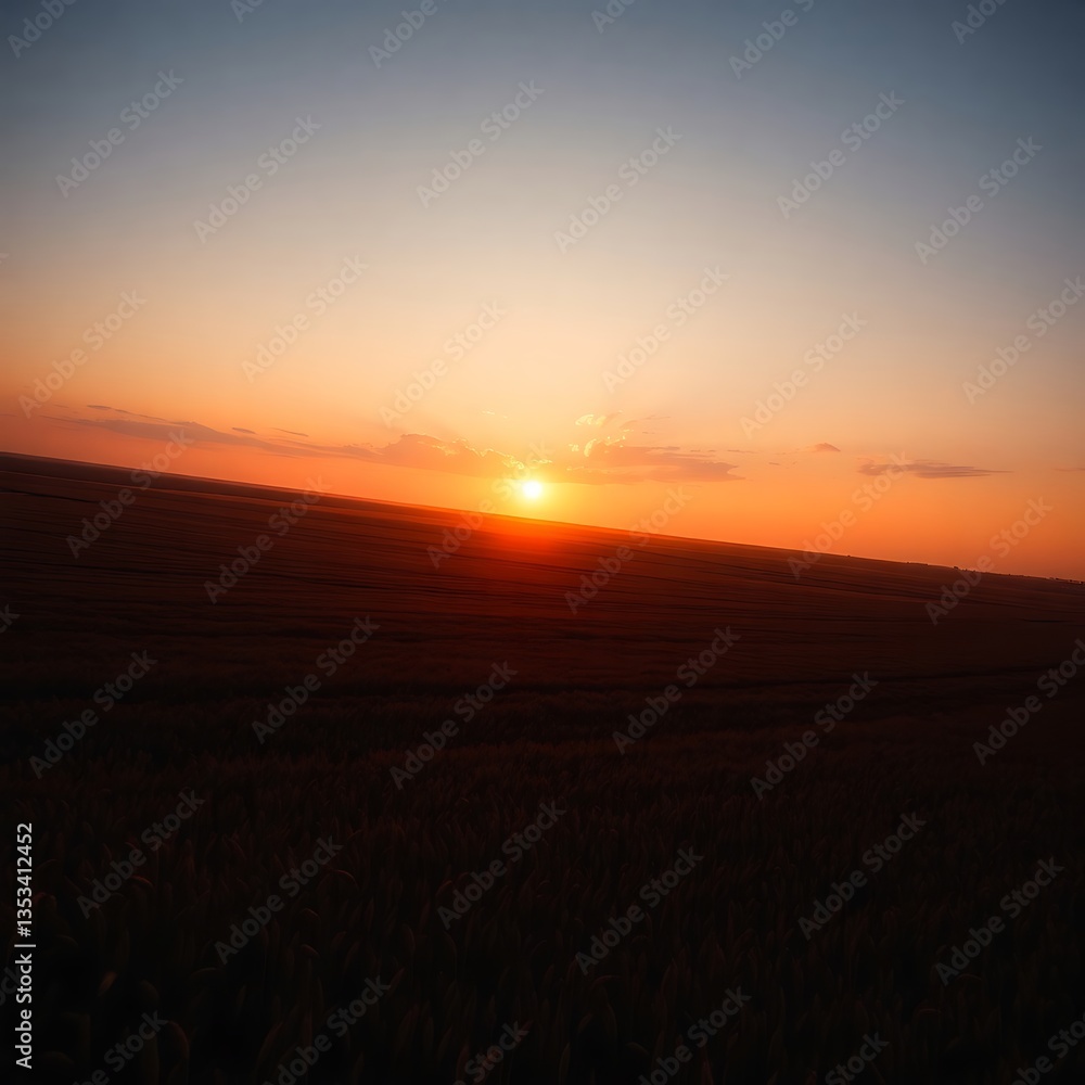 Sunset over a vast, golden field. Sunset over a vast, golden field.