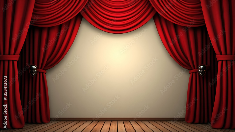 Fototapeta premium Classic Theater Masks and Stage Curtains Frame for World Theatre Day Celebration Messages