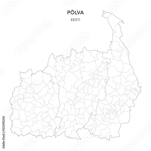 Geopolitical Vector Map of Põlva County (Estonia) with Municipalities (Omavalitsused), and Settlements (Asulad) Administrative Subdivisions as of 2025 - Estonia