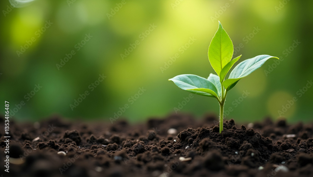 Fototapeta premium Small Plant in Soil: Symbol of New Life and Environmental Sustainability