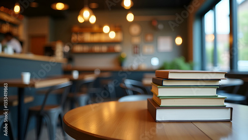 Wallpaper Mural Cozy Cafe Vibes: A Neatly Stacked Pile of Books on a Table - Perfect for Reading and Leisure in a Photo Stock Concept with Empty Space for Your Creative Touch Torontodigital.ca