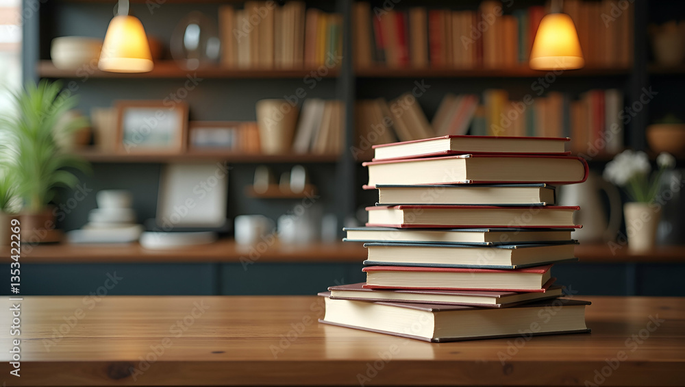 Cozy Cafe Vibes: Neatly Stacked Books on Table Illustrating Reading and Leisure in Vector Art Cozy Cafe Vibes: Neatly Stacked Books on Table Illustrating Reading and Leisure in Vector Art