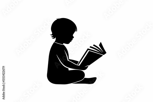 A child reading book silhouette vector illustration