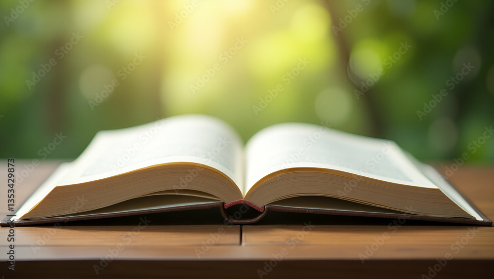 Close up of an opened book on a wooden table representing education learning and academic study in a serene environment. concept as Opened book close up on wooden table representing education learning Close up of an opened book on a wooden table representing education learning and academic study in a serene environment. concept as Opened book close up on wooden table representing education learning