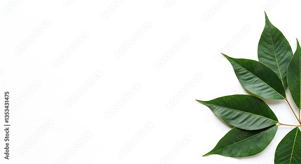 Fototapeta premium Green leaves on white background.
