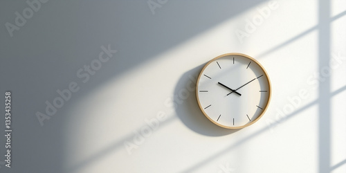Wallpaper Mural Minimalist wall clock displaying time against a simple, bright interior background with soft shadows creating a serene atmosphere Torontodigital.ca