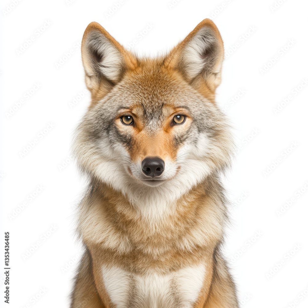 Obraz premium wolf with shaggy coat stares intently against white background