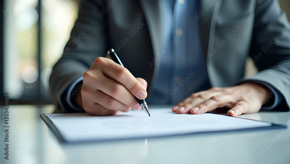 Businessman Approves Project with Correct Sign on Document: Quality Assurance in Assessments, Questionnaires, Evaluations, Online Surveys, and Exams - Stock Photo Concept with Empty Space Businessman Approves Project with Correct Sign on Document: Quality Assurance in Assessments, Questionnaires, Evaluations, Online Surveys, and Exams - Stock Photo Concept with Empty Space