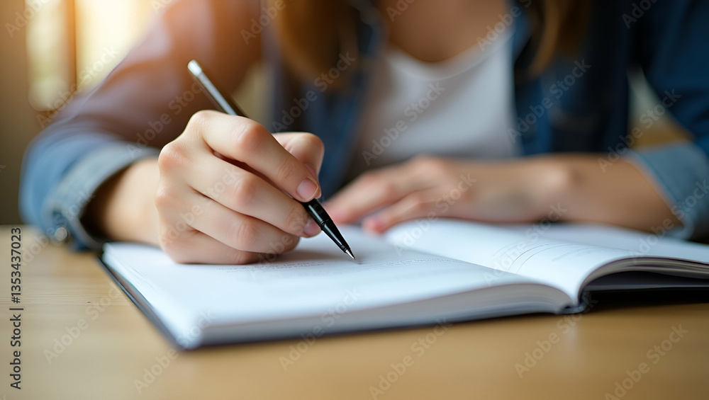 Young womans hands holding a pen writing on notebook showcasing creativity and productivity in personal or professional setting. concept as Young womans hands holding a pen writing on notebook showcas Young womans hands holding a pen writing on notebook showcasing creativity and productivity in personal or professional setting. concept as Young womans hands holding a pen writing on notebook showcas