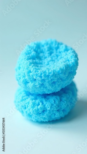 Close-up of a vibrant blue bath sponge on white background, scrub, toiletry, hygiene
