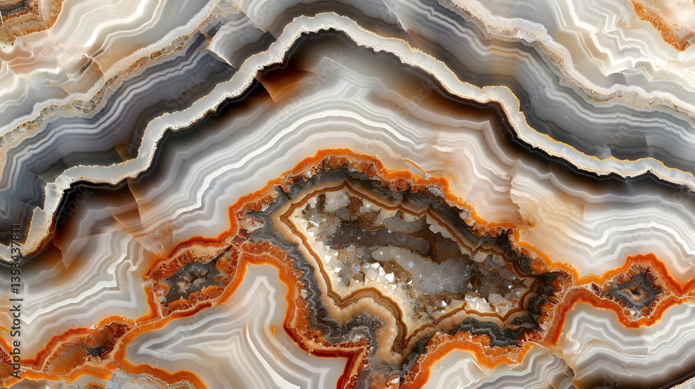 A close-up view of colorful agate stone with wavy patterns and textures. A close-up view of colorful agate stone with wavy patterns and textures.