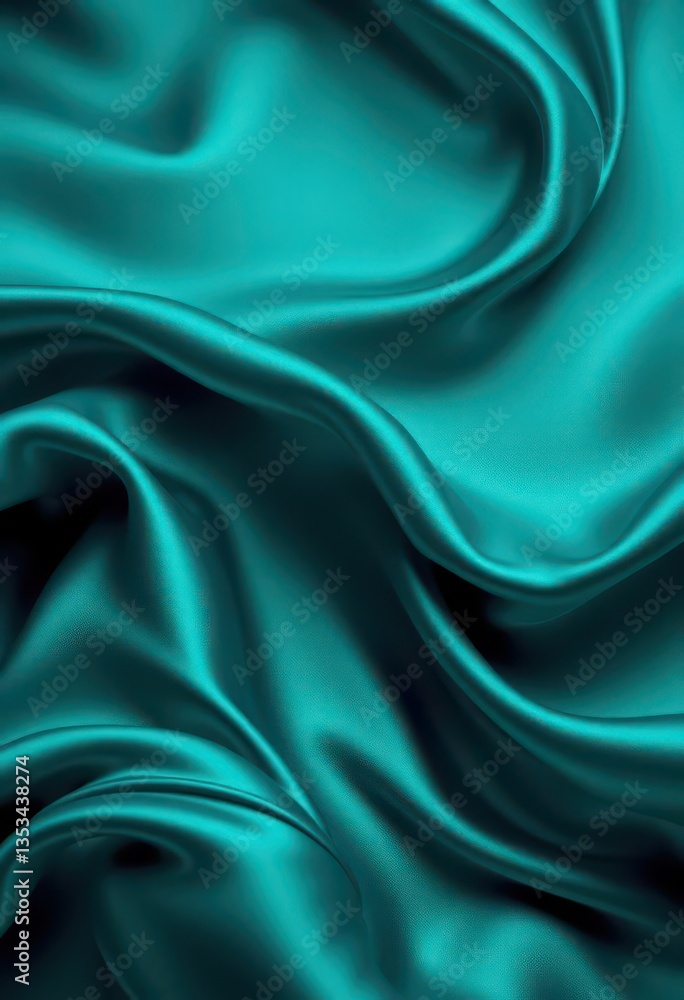 Fototapeta premium Abstract flowing silk, luxurious deep teal waves, green, art, folds