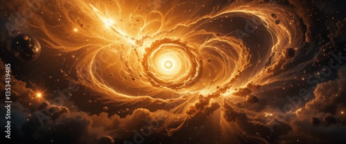 Cosmic Vortex of Golden Light and Energy in Deep Space