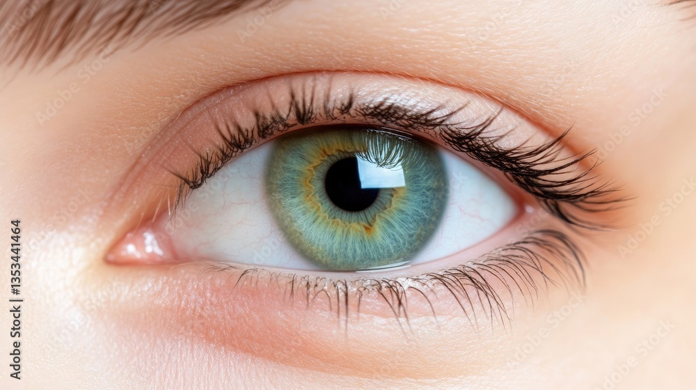 Close-up of a healthy, beautiful eye. Detailed view of the iris, pupil, eyelashes, and eyelid Close-up of a healthy, beautiful eye. Detailed view of the iris, pupil, eyelashes, and eyelid